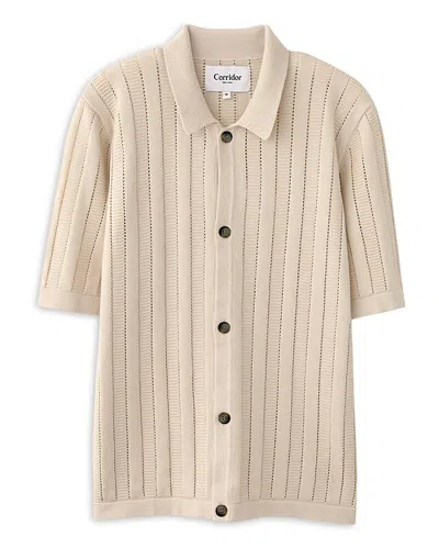 Corridor Short Sleeve Ladder Knit Cardigan In Neutral