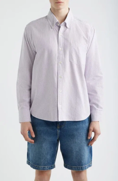 Corridor Stripe Cotton Button-down Oxford Shirt In White