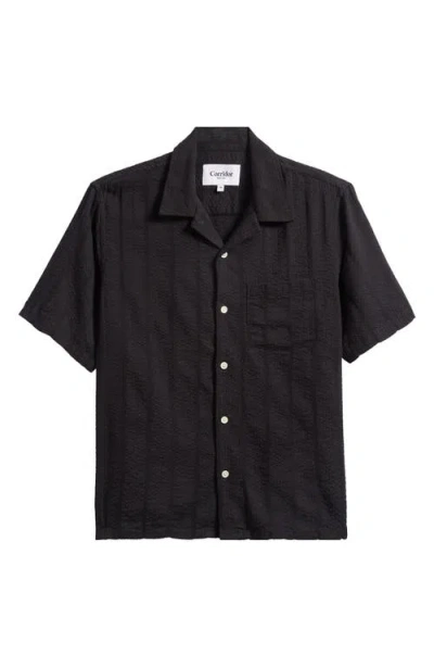 Corridor Stripe Seersucker Camp Shirt In Black