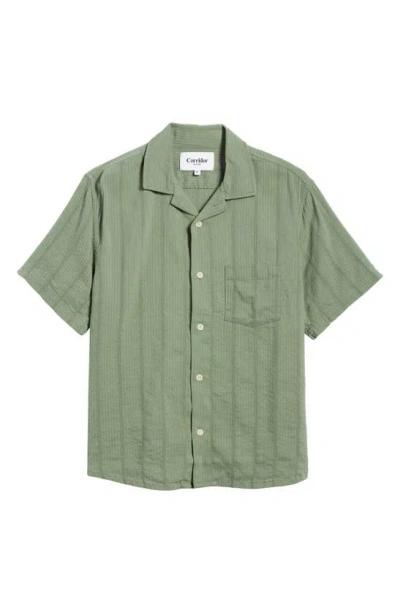 Corridor Striped Seersucker Short Sleeve Button-up Camp Shirt In Green