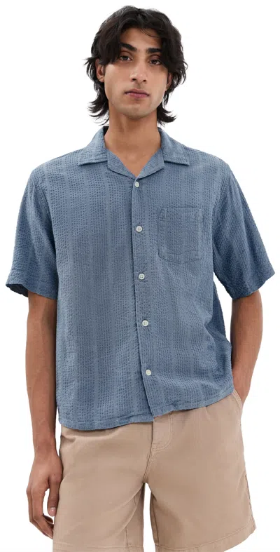 Corridor Convertible-collar Striped Cotton-seersucker Shirt In Blue