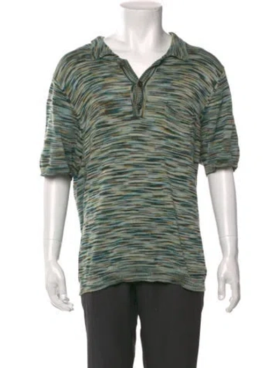 Pre-owned Corridor Striped V-neck Polo Shirt In Green
