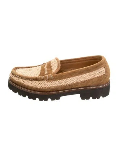 Pre-owned Corridor Suede Tweed Pattern Loafers In Gold