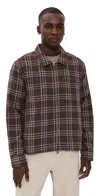 Corridor Venice Plaid Cotton Zip-up Shirt Jacket In Brown