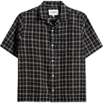 Corridor Camp-collar Checked Cotton And Linen-blend Gauze Shirt In Black