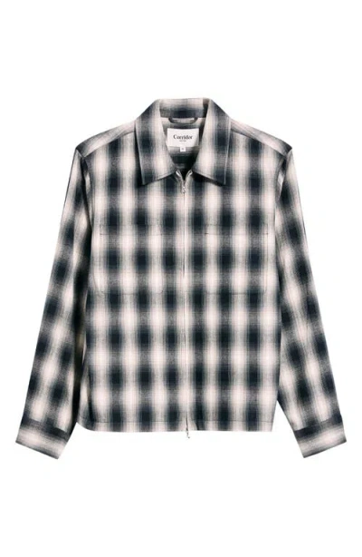 Corridor Zocalo Flannel Blur Zip Cotton Jacket In Blue