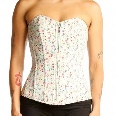 Corset Story Floral Tie Back Corset In White Multi