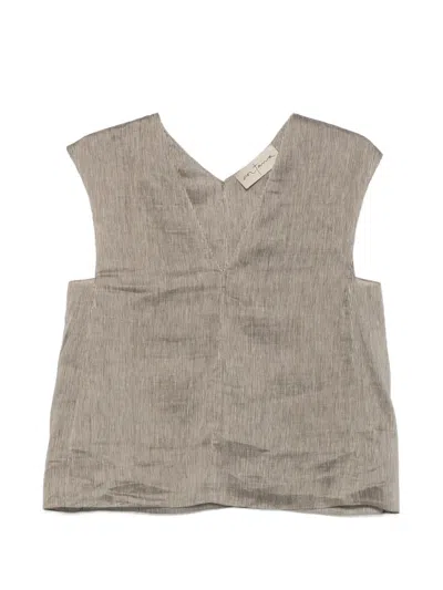 Cortana Aria Striped V-neck Top In Gray