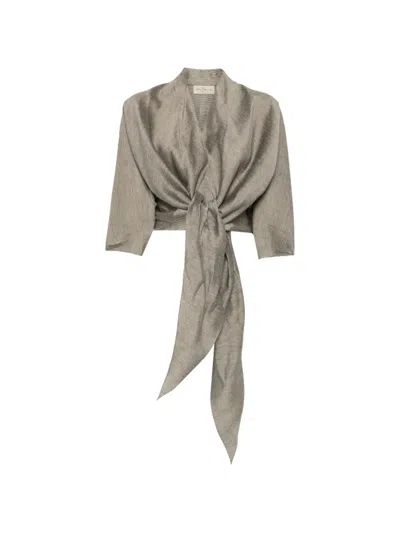 Cortana Aria Stripe-pattern Cropped Jacket In Gray