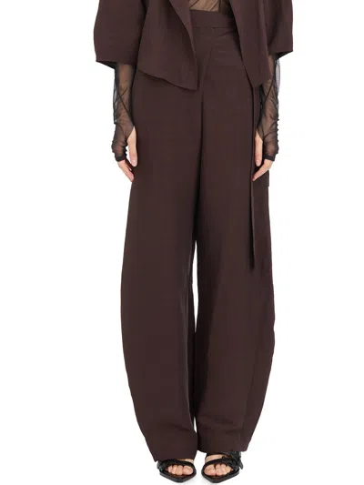 Cortana Bordeaux Linen E Cupro Trousers With Invisible Zip And Wide Leg In Maroon