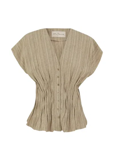 Cortana Camila Striped Ruched Shirt In Green