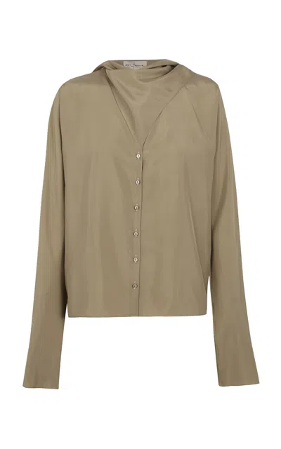 Cortana Causa Silk Poplin Shirt In Green