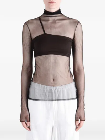 Cortana Cisne Sheer High-neck Top In Black