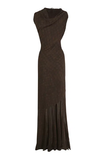 Cortana Copal Silk Ruched Maxi Dress