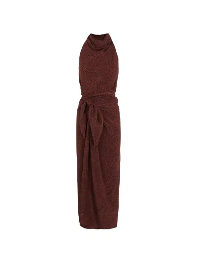 Cortana Corallo Printed Silk Dress In Brown