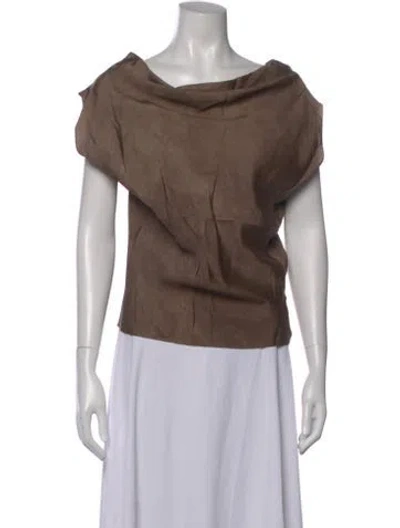 Pre-owned Cortana Cowl Neck Short Sleeve Top In Brown