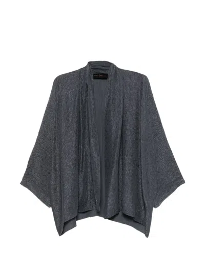 Cortana Anhelo Crinkled Silk-charmeuse Jacket In Blue