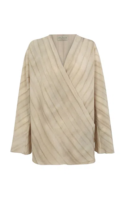 Cortana Fedra Striped Silk Wrap Top