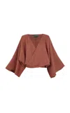 Cortana Glow Bell Sleeve Draped Jacket In Brown