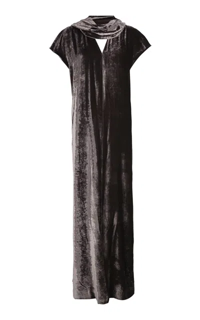 Cortana Iris Velvet Maxi Dress In Gray