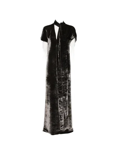 Cortana Iris Velvet Tie-neck Maxi Dress In Black
