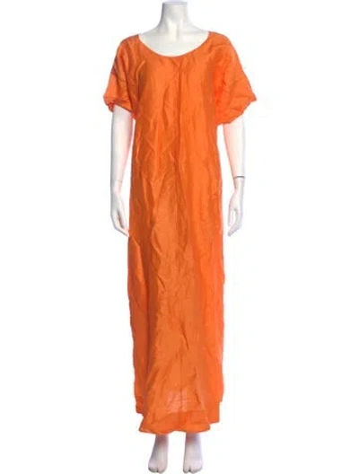 Pre-owned Cortana Linen Long Dress In Orange