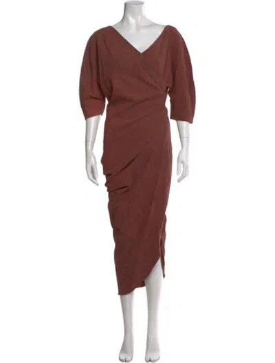 Pre-owned Cortana Linen Midi Length Dress In Brown