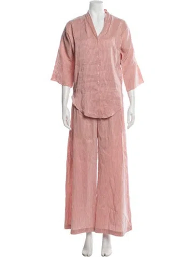 Pre-owned Cortana Linen Striped Pantsuit In Pink