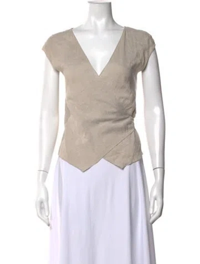 Pre-owned Cortana Linen V-neck Top In Neutrals