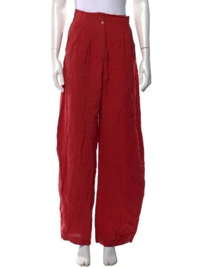 Pre-owned Cortana Linen Wide Leg Pants In Red