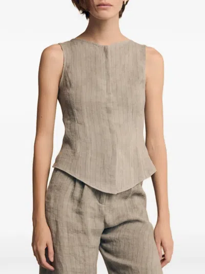 Cortana Lupe Striped Linen Waistcoat In Neutrals