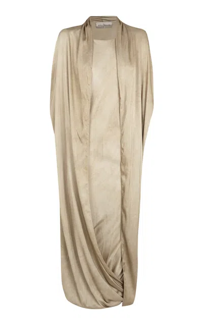 Cortana Mars Satin Maxi Cape Dress In Neutral