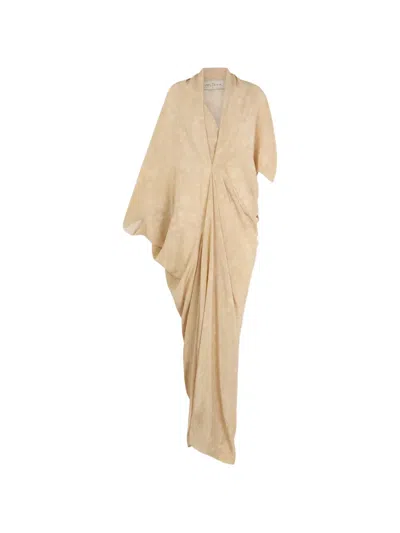 Cortana Mayu Printed Silk Maxi Dress In Neutral