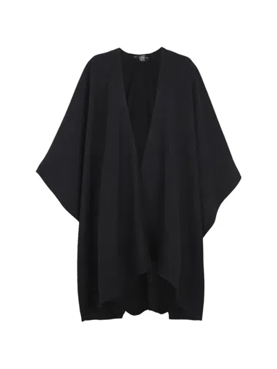 Cortana Melange Wool Poncho Coat In Black