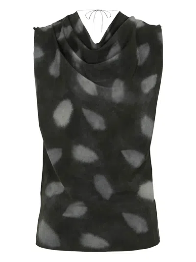 Cortana Menta Asymmetric-neck Patterned Top In Black