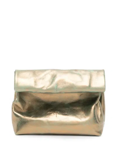 Cortana Metallic-effect Foldover Clutch Bag In Gold