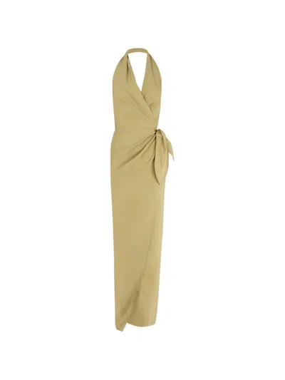 Cortana Mona Halterneck Wrap Maxi Dress In Green