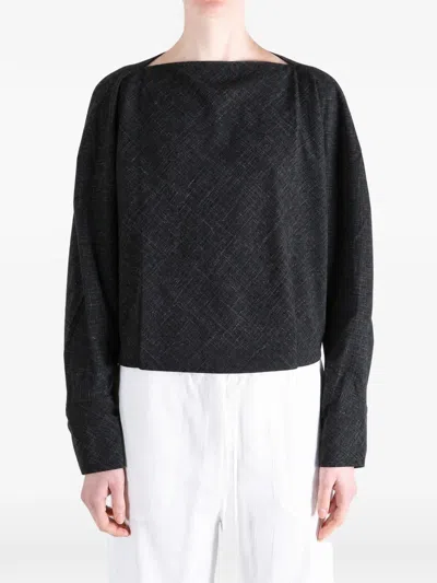 Cortana Nasa Cross-hatch Boat-neck Blouse In Black