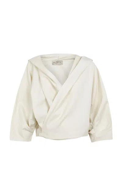 Cortana Noa Linen-cotton Cropped Wrap Jacket In White