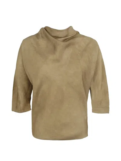 Cortana Opale Asymmetric-neck Top In Brown