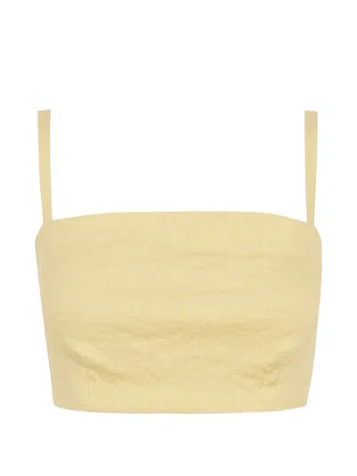 Cortana Satin-finish Wrinkled-effect Bustier Top In Yellow