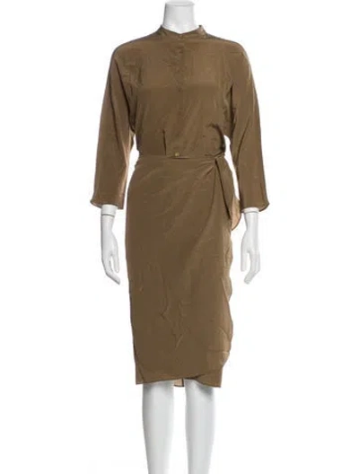 Pre-owned Cortana Silk Knee-length Dress In Brown