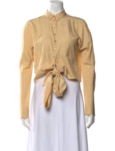 Pre-owned Cortana Silk Long Sleeve Button-up Top In Neutrals