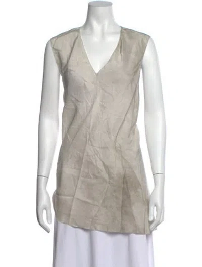 Pre-owned Cortana Silk V-neck Top In Neutrals