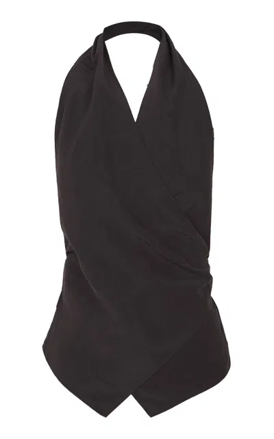 Cortana Sofia Linen-silk Top In Brown