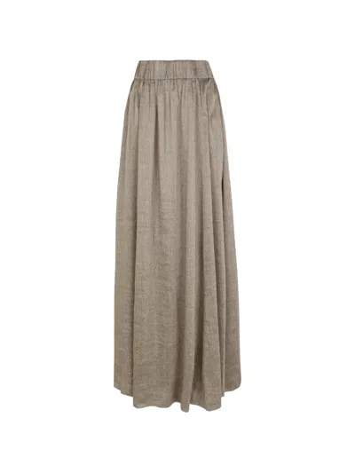 Cortana Aria Striped Linen And Silk-blend Maxi Skirt In Brown