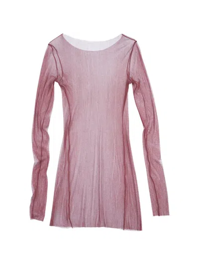 Cortana T De Tul Sheer Long-sleeve Top In Pink