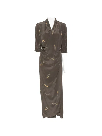 Cortana Thea Printed Silk Long Dress In Gray