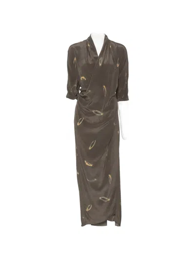 Cortana Thea Soma-print Draped Midi Dress In Brown