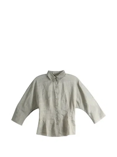 Cortana Theresa Striped Batwing-sleeve Shirt In Gray